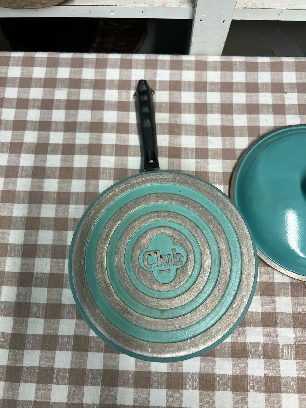 Vintage club cookware turquoise pan and lid Retro